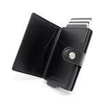 Stealth Wallet RFID Card Holder Wallet - Smart Minimalist Pop Up Wallets with Gift Box - Slim Lightweight Metal Credit Card Holders for Men & Contactless Protector (Black Leather, ID Pocket)