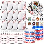 LEIFIDE 148 Pcs Baseball Party Favors Include 12 Baseball Drawstring Bag, 12 Baseball Keychain, 12 Baseball Silicone Rubber Bracelets, 12 Braided Rope Necklaces and 100 Sports Baseball Stickers