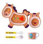 HS ENTERPRISE Bamboo Baby Tableware Set, Eco Friendly Bamboo Fiber Dinner Set for Weaning Toddlers/Kids, Set of Plate Bowl Cup Fork and Spoon/Baby Feeding Utensils for Kids and Toddlers (Horse)