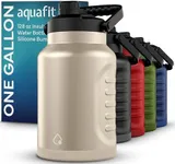 AQUAFIT 1 Gallon Water Bottle Insulated (Cold for 48 Hrs) - BPA Free & Leak Proof - 128oz Stainless Steel Water Jug - Big Water Bottle with Handle for Gym, Hiking, Camping & Travel (Coastal Sand)