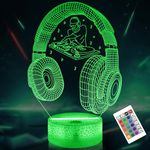 DJ Player Gifts, 3D Headphones Music Night Light for DJ Boys Men Gift, 16 Colors Changing LED Illusion Desk Table Lamp for Music Lover Birthday Xmas Cool Gifts