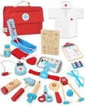 Lehoo Castle Doctors Set for Kids, Toys for 3 Year Old Boys, Wooden Kids Doctors Kit with Doctor Costume, Kids Doctors Set, Kids Toys Age 3, 3 Year Old Boy Toys（Blue）