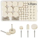 DIY Crafts Rotary Tool Accessory Wool Felt Polishing Pad Felt 3 Pc Mounted Mandrel Set Grinding Head Buffing Wheel for Rotary Tools Jewelry,Glass,Metal,Ceramic (Pack Of 125 Pcs, Off White)