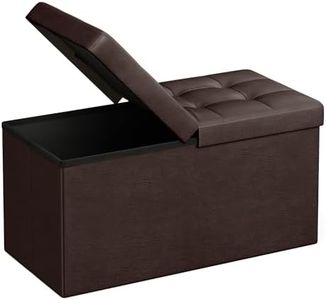 SONGMICS Folding Ottoman Bench with Flipping Lid, Storage Chest Footstool Coffee Table, Faux Leather, Brown ULSF45BR