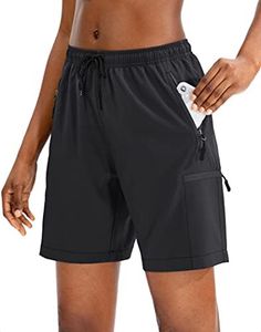 SANTINY Women's Hiking Cargo Shorts Quick Dry Lightweight Summer Shorts for Women Travel Athletic Golf with Zipper Pockets, Black, Large