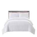 Royal Tradition Plush Velvet White Coverlets, King/California King Oversized 3pc Quilt Set (110-Inch Wide x 96-Inch Long) All Seasons Quilted Checkered Bedspread