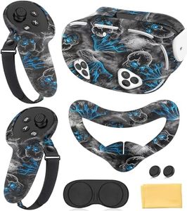 Silicone Cover Set Compatible with Meta/Quest 3S Accessories, Controller Grips, VR Protector Face & Front Shell Headset Cover and Lens Protective Cove-r (Illusion Black)
