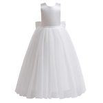 Glamulice V Open Back Satin Flower Girl Dress White First Communion Kids Birthday Ball Gown Princess Bridesmaid Tulle Maxi Long A Line Junior Pageant Wedding Party Dresses Holiday Prom Dance Gowns 9