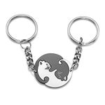 JOVIVI 2pc Couples Keyrings Stainless Steel Ying Yang Cat tai chi Puzzle Piece Friendship BBF Best Friend Key Chain Ring for Couple His and Hers Valentines Gifts