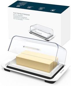 KITCHENDAO Airtight Flip-Top Butter Dish with Lid for Countertop and Refrigerator, Butter Keeper, Plastic Butter Holder Tray for 2 Sticks East Coast/West Coast/European Style/ Kerrygold Butter