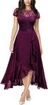 MIUSOL Women's Elegant Floral Lace Ruffle Evening Formal Wedding Guest Party Maxi Dress (X-Large, Magenta)