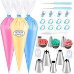 125PCS Piping Bags Tips Set, Thicken Pastry Bags Disposable 12 Inch 100PCS with 8 Icing Bag Ties and 8 Frosting Tips, 1 Brush 4 Bag Clips 2 Scriber Needle for Cake Cookie Cupcakes