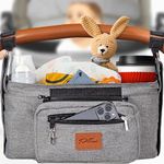PILLANI Stroller Caddy, Universal Stroller Organizer with Cup Holder & Phone Bag, Stroller Accessories w/ Non-Slip Straps, Stroller Bag Attachment Fits Nuna Uppababy Doona Bob Mompush and Pet Stroller