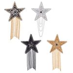 FINGERINSPIRE 4Pcs 4 Mix Color Sparkling Rhinestone Star Pattern Clothes Patches Iron on Fashion Appliques with Chains Tassel Badge