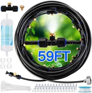 Misters for Outside Patio with Water Filter - 59Ft(18M) Misting system Line 20 Brass Mist Nozzles Brass Adapter(3/4") Patio Misters for Cooling Outdoor Greenhouse Backyard Porch Garden BBQ Party Pool