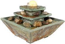 Sunnydaze 8-Inch Ascending Slate Tiered Tabletop Water Fountain with LED Light and Polished Stone Ball