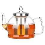 Pluiesoleil Glass Tea Pot with Filter Glass Teapot Gas Stove,Teapot with Infuser Loose Tea,Tea Pot Set with Strainer for Loose Leaf Black Tea Floral Tea Fruit Tea (1200ML Amazon Delivery)