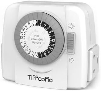 TiFFCOFiO Indoor Mechanical Light Timer, 3 Prong Plug in Timer Switch, 2 Grounded Outlets for Lamps Indoor, ETL Listed,15A/1875W