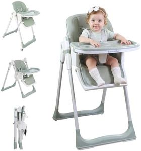 Sunchildor 3 in 1 Baby High Chair with Wheels, Adjustable 5 Point Harness, Tray, Foot Rest, Backrest and Seat Height, Foldable High Chair for Toddlers, Green