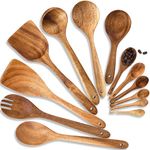 Wooden Spoons for Cooking, 13pcs Acacia Wooden Cooking Utensils Set Includes Wooden Spoon, Spatula, Soup Ladle, Measuring Spoons for Kitchen Use, Nonstick Natural Healthy Kitchen Cookware Gift