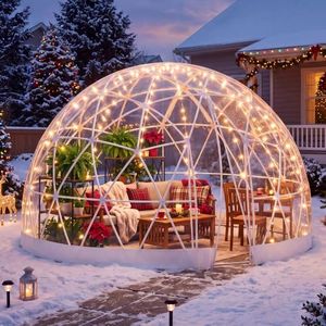 YUMPIE 15 FT Garden Dome Greenhouse, PVC Transparent Cover, Quick Connect Plug Installation, Waterproof Pop-up Green House, 6-10 Person Bubble Tent for Patio, Backyard, Party, Wedding