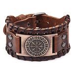 Thajaling Brown Viking Bracelet - Adjustable Cuff Bangle Wristband with Vegvisir Compass Norse Amulet - Celtic Pagan Jewelry of Talisman