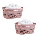 Mind Reader 40L Laundry Basket, Clothes Hamper, Ventilated, Plastic, 23"L x 14.5"W x 10.5"H, Set of 2, Pink