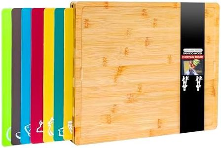 Winged Sirius 8 in 1 Extra Large Bamboo Wooden Chopping Boards Set with 7 Colour Coded PP Mats (Meat Bread Fish Cheese Dairy) Organic Antibacterial Odour Resistant Dishwasher Safe (42 X 34 X 3.5cm)