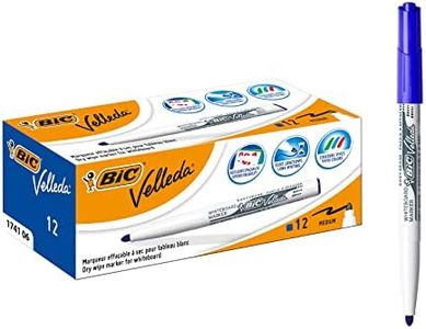 BIC Velleda, Pennarelli Blu Lavagna Bianca, Pennarelli Cancellabili con Punta Media Tonda, 4,5 mm, Confezione da 12, Fornitura Cancelleria Scuola e Ufficio