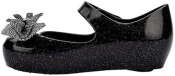 mini melissa Ultragirl Sweet XII Mary Jane Flats for Little Kids - Comfortable & Cute Peep Toe Jelly Flats Shoes, Glitter Black, 7