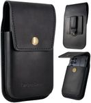 TarbicGear Leather Cell Phone Holster for Men, Universal Leather Phone Case Waist, iPhone 16 Pro Max Belt Holder, S23 Ultra Belt Clip Pouch, Phone Case for Work, Black