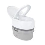 Camco Premium Portable Travel Toilet With Three Directional Flush And Swivel Dumping Elbow, Designed for Camping, RV, Boating And Other Recreational Activites (5.3 gallon, Frustration Free Packaging)