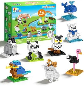 FUN LITTLE TOYS Mini Animals Building Blocks Sets for Goodie Bags, Prizes, Birthday Gifts, Party Favors for Kids 12 Boxes Christmas Stocking Stuffers