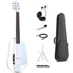 Enya NEXG 2 Acoustic-Electric Guitar Carbon Fiber Travel Smart Audio Guitar with 50W Wireless Speaker, Wireless Microphone, Hi-Fi Monitor Earphones, Footswitch, Charging Stand, and Gigbag(White)