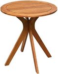 Tangkula 27.5 Inch Eucalyptus Wood Outdoor Patio Bistro Table, Round Wooden Table w/X Base, Coffee Side Bistro Table for Garden, Backyard, Patio, Living Room (Teak)