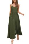 LAISHEN Jumpsuit for Women UK Playsuits Wide Leg Dressy Pants Overall Ladies Summer Casual Dungarees Romper with Pockets (Army, M)