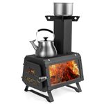 TANGZON Wood Burning Stove, Portable Camping Tent Stove with 2 Cooking Positions, Glass-ceramic Viewing Window & Anti-scalding Handle, Carbon Steel Fired Cooker Heater for Picnic Hiking Backpacking