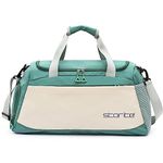 Storite Nylon 51 cms Imported Travel Duffle Bag Multi- Pocket Sports Shoulder Bag for Women with Wet Pocket & Shoe Compartment Weekender Overnight Travel Luggage Bag (Green/White - 51x22x26 cm)