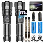 daphomeu Torch LED Super Bright Rechargeable 2 Pack, Flashlight 500000 Lumen Torches Battery Powered, Powerful Tactical Torch with Zoomble, USB-C Hand Torch for Dog Walking Camping Emergency Gift