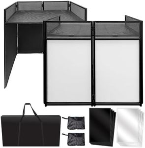 AxcessAbles Portable DJ Facade Booth with Black and White Lighting Scrims, Carry Cases | Standing DJ Table - 40" x 20" | DJ Controller Stand | Recording Mixer Stand| DJ Booth (ES-01)