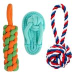 emily pets Dog Chew Toy Cotton Rope Toys Slipper Cotton Ball Rope Knotted Cotton Chew Dog Toys for Playing, Teeth Cleaning and Training (Color As Vary, Pack 3)