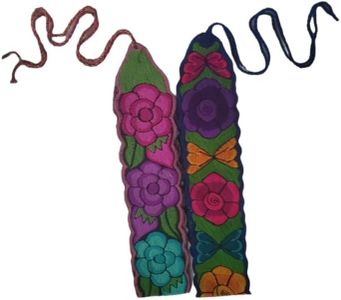 Mexican Floral Embroidered Belt from Mexico traditional tipicos floral sash belts artesanal with embroidery waist fiesta bordados embroidered for women Length 36… (Random Color Pair)