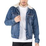 NOROZE Mens Denim Jacket with Detachable Sherpa Collar Classic Fur Jean Trucker Coat (L, Denim Blue)