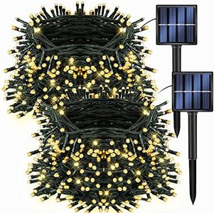 Dazzle Bright 2 Pack Total 400LED 132FT Warm White Christmas Solar String Outdoor Lights, Solar Powered with 8 Modes Waterproof Fairy Lights for Bedroom Patio Garden Tree Party Yard Decoration