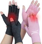 2 Pairs Arthritis Gloves for Pain Relief, Compression Gloves for Arthritis, Carpal Tunnel, Osteoarthritis, Joint, Typing, Driving, Fingerless Hand Gloves for Women Men (Black1+Pink1, Medium)