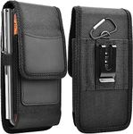 TDG® Nylon Mobile Cell Phone Belt Pouch Holster case Cover with Belt Clip and Loops - Card Holder RFID Protection - Velcro Flap - for Apple iPhone with Slim Case on (iPhone 14 Pro Max, Black_NC)
