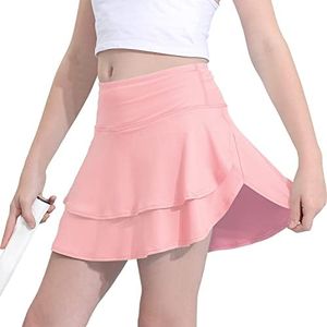MERIABNY Girls Tennis Skirt with Pockets Shorts High Waisted Athletic Skort for Golf Running School Pink