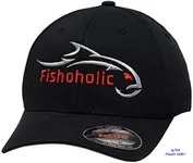 Fishoholic Flexfit Baseball Fishing Hat – Embroidered Logo, Semi-Fitted, S/M & L/XL Sizes – Fishing Enthusiast Gift