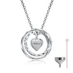 oGoodsunj Sterling Silver Keepsake Jewelry Cremation Pendant Eternity Urn Necklace for Ashes - Double Rings Urns Necklaces You Are Always In My Heart I Love You Forever, Silver, Cubic Zirconia