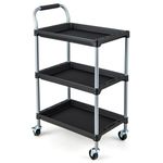 COSTWAY 3-Tier Rolling Tool Trolley, Metal Service Cart with Multiple Divider, Lockable Wheels & Sponged Handle, Heavy Duty DIY Storage Trolley for Workshop Garage (No Multiple Divider, 64x40x102cm)